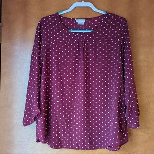 Van Heusen Burgundy Polka Dot Scoop Neck Blouse